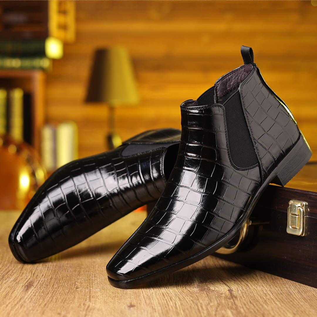 Callum | Men's Croc Print Leather Chelsea Boots