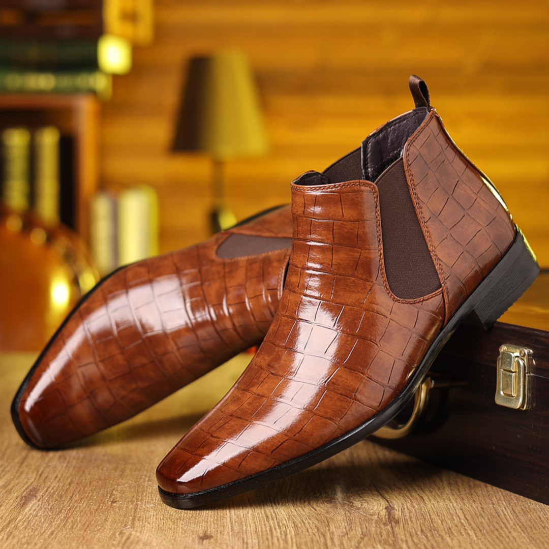 Callum | Men's Croc Print Leather Chelsea Boots
