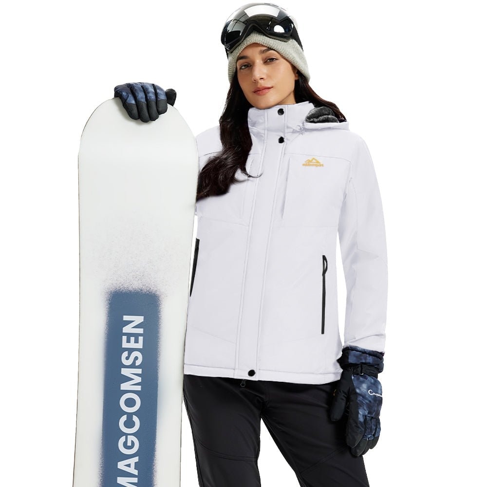 White MAGCOMSEN Women's Waterproof Ski Jacket - Warm Fleece Lined Winter Snow Coat with Hood in #Color_White