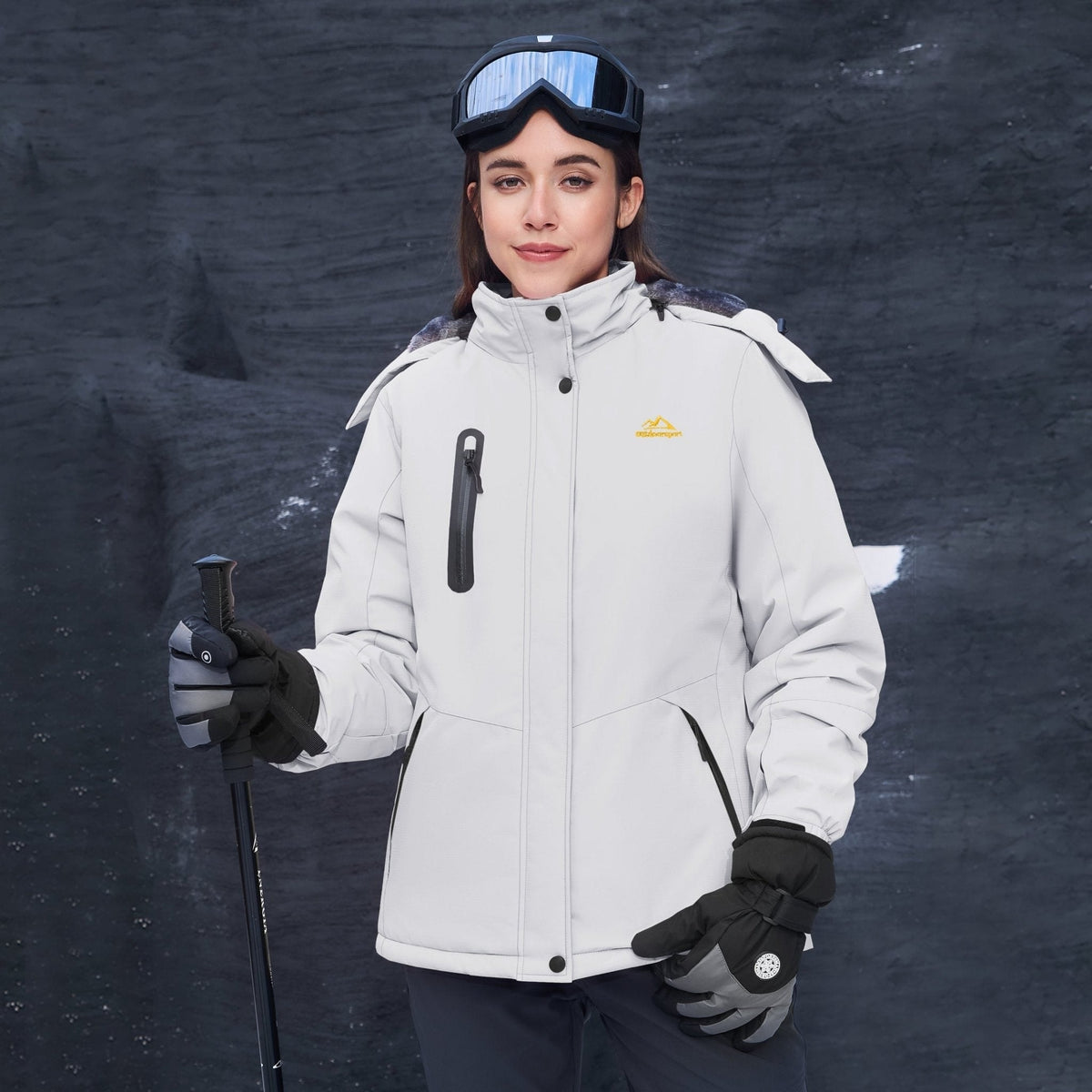 White MAGCOMSEN Women's Windproof & Waterproof Snow Ski Winter Jacket in #Color_White