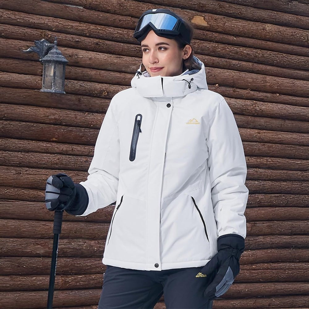 White MAGCOMSEN Women's Windproof & Waterproof Snow Ski Winter Jacket in #Color_White